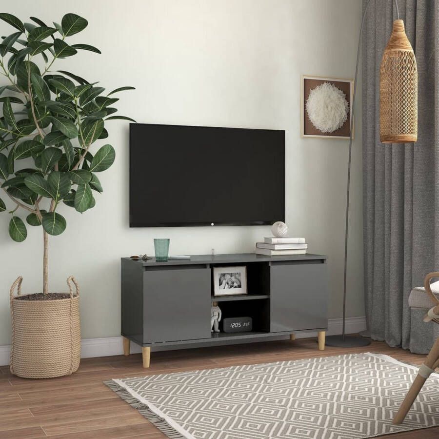 VidaXL -Tv-meubel-met-houten-poten-103 5x35x50-cm-hoogglans-grijs - Foto 1