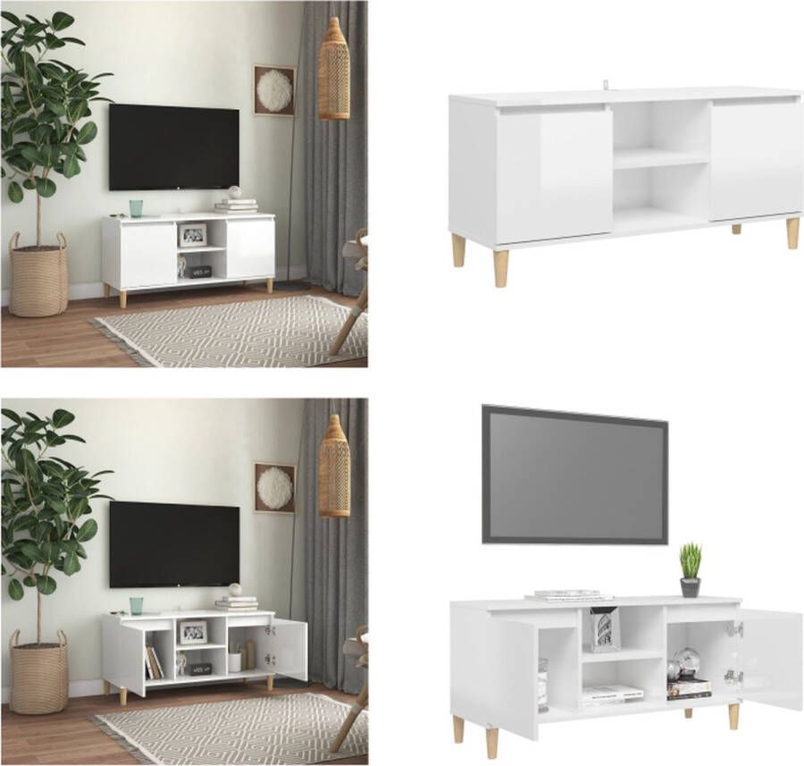 VidaXL Tv-meubel met houten poten 103-5x35x50 cm hoogglans wit Tv-kast Tv-kasten Tv-standaard Tv-standaarden