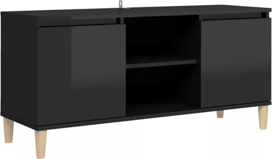 VIDAXL Tv-meubel met houten poten 103 5x35x50 cm hoogglans zwart - Foto 2