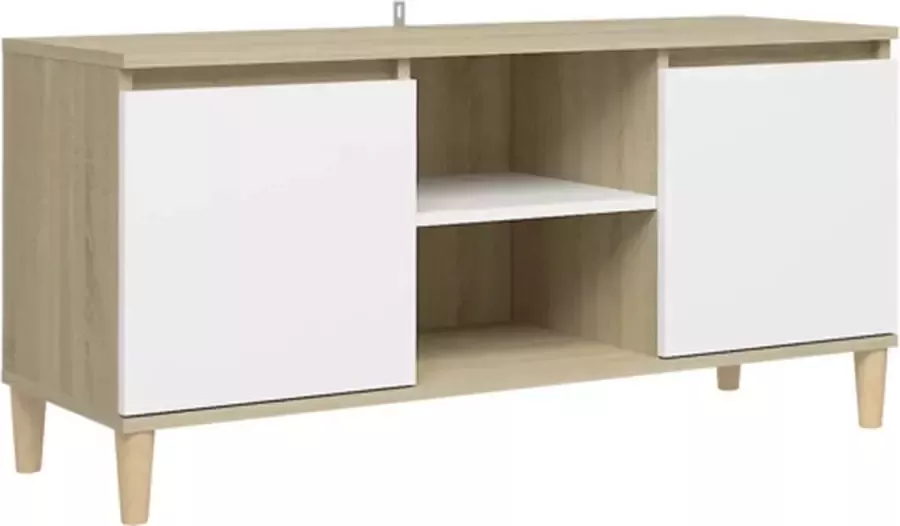 VIDAXL Tv-meubel met houten poten 103 5x35x50 cm wit sonoma eikenkleur - Foto 2