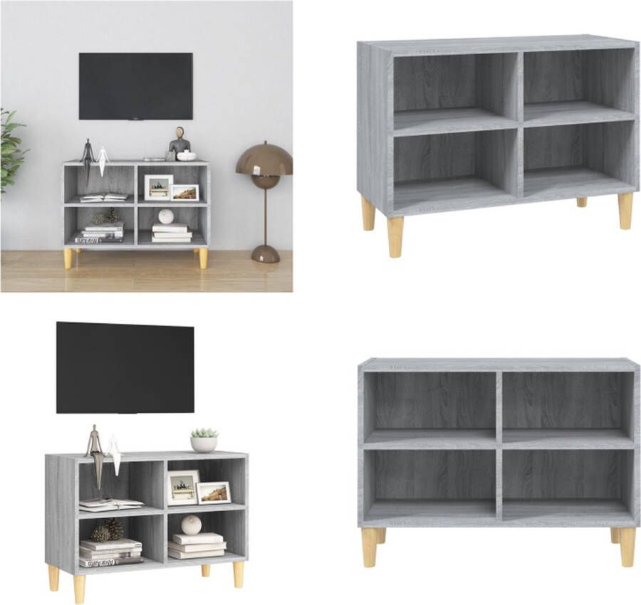 VidaXL Tv-meubel met houten poten 69 5x30x50 cm grijs sonoma eiken Tv-meubel Tv-meubelen Stereokast Televisiemeubel