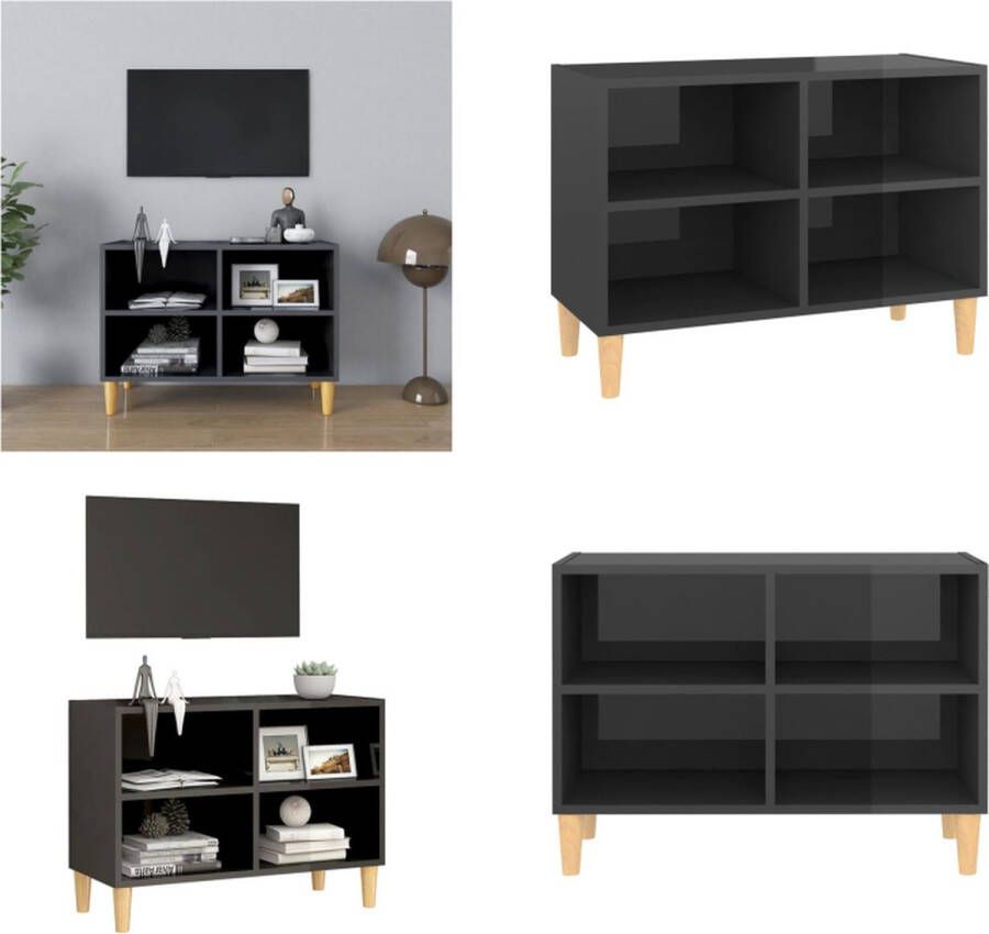 VidaXL Tv-meubel met houten poten 69-5x30x50 cm hoogglans grijs Tv-kast Tv-kasten Tv-standaard Tv-standaarden