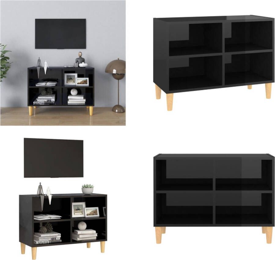 VidaXL Tv-meubel met houten poten 69-5x30x50 cm hoogglans zwart Tv-kast Tv-kasten Tv-standaard Tv-standaarden