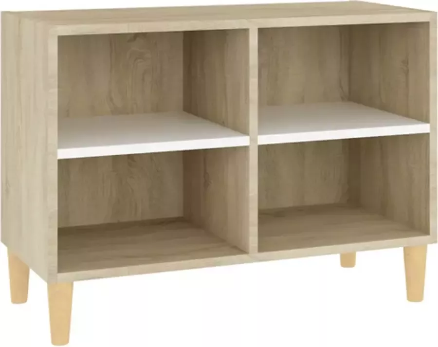 VidaXL -Tv-meubel-met-houten-poten-69 5x30x50-cm-wit-sonoma-eikenkleur - Foto 2