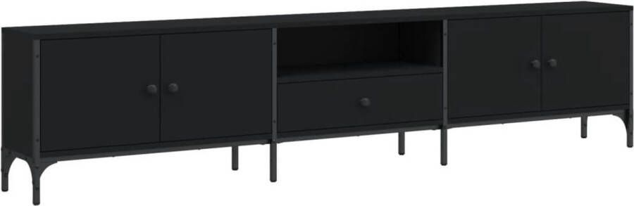 VidaXL Tv-meubel 200x25x44 cm Zwart Bewerkt Hout Tv Meubel Houten Tv Kast Zwarte Tv Stand Media Kast Salontafel