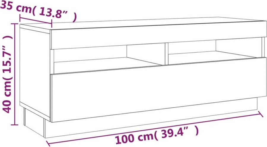 VidaXL -Tv-meubel-met-LED-verlichting-100x35x40-cm-bruineikenkleurig - Foto 3