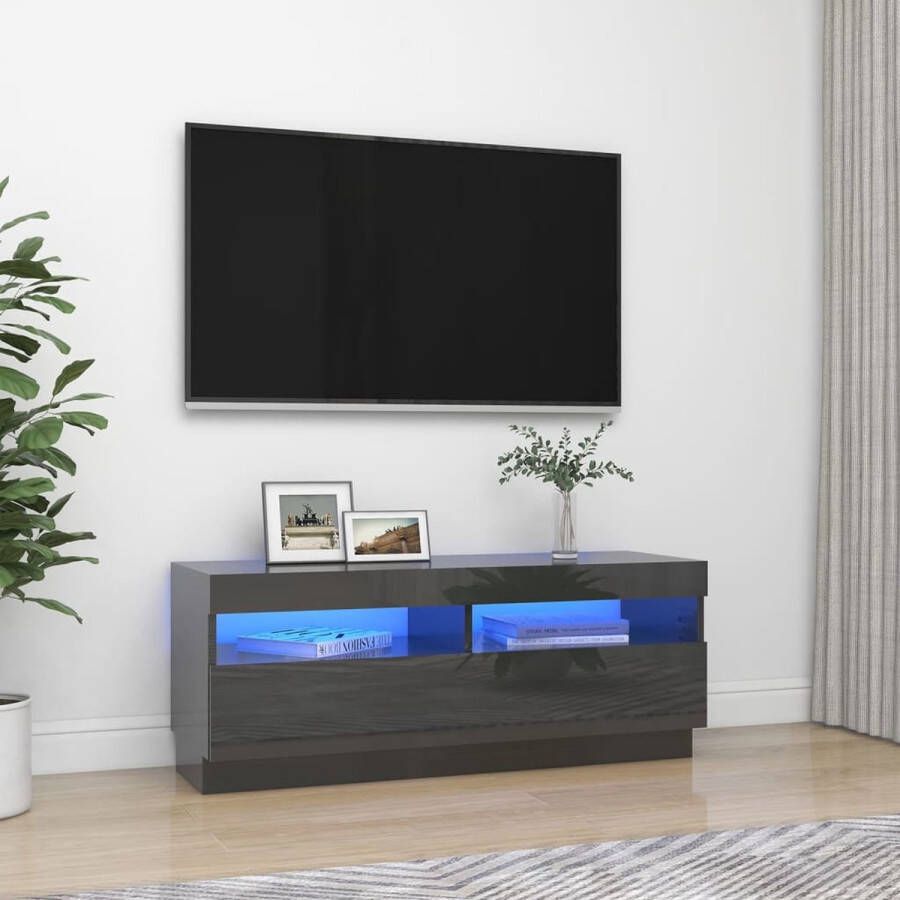 VIDAXL Tv-meubel met LED-verlichting 100x35x40 cm hoogglans grijs - Foto 1