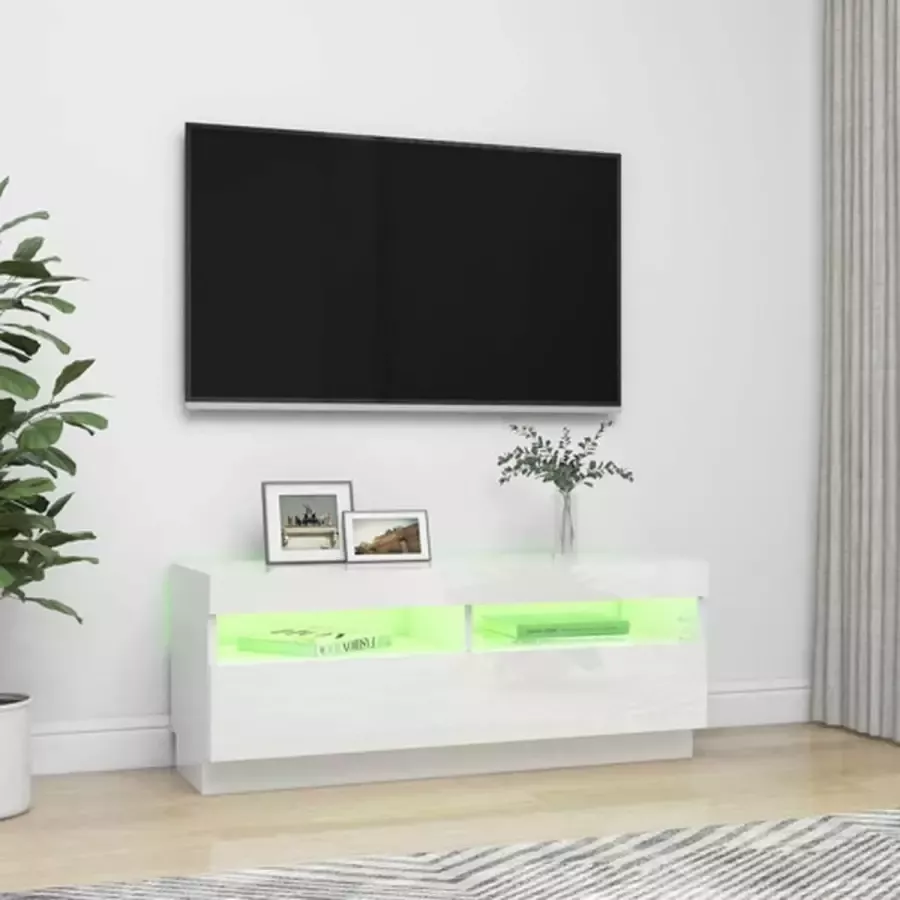 VidaXL -Tv-meubel-met-LED-verlichting-100x35x40-cm-hoogglans-wit - Foto 3