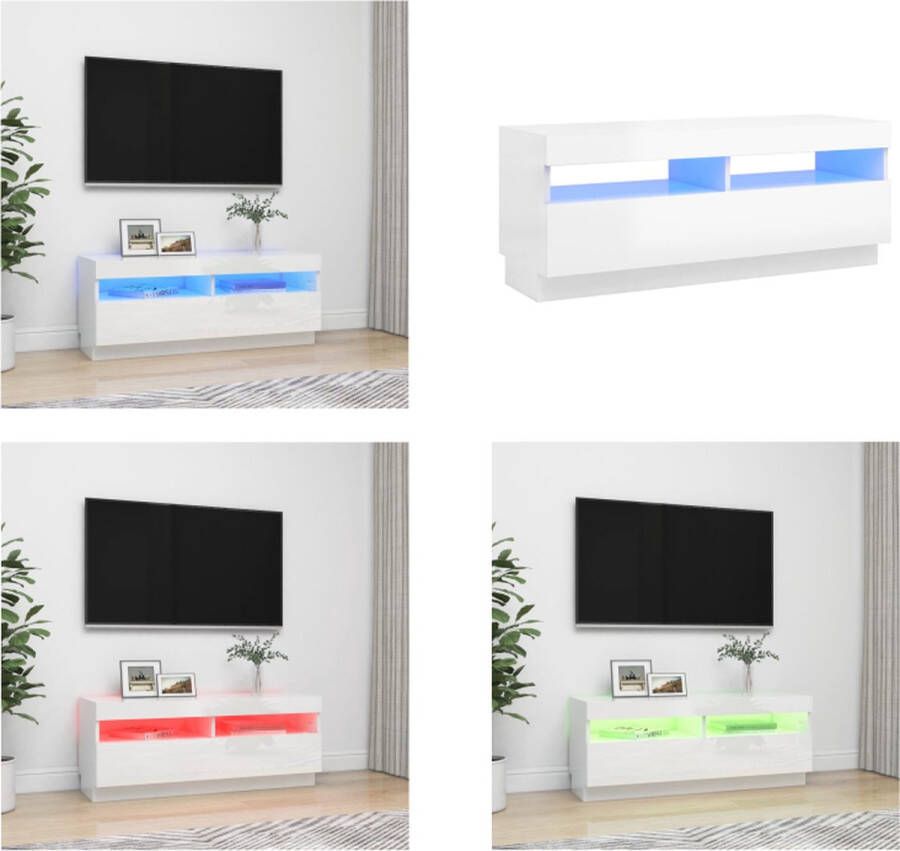VidaXL Tv-meubel met LED-verlichting 100x35x40 cm hoogglans wit Tv-kast Tv-kasten Televisiekast Televisiekasten