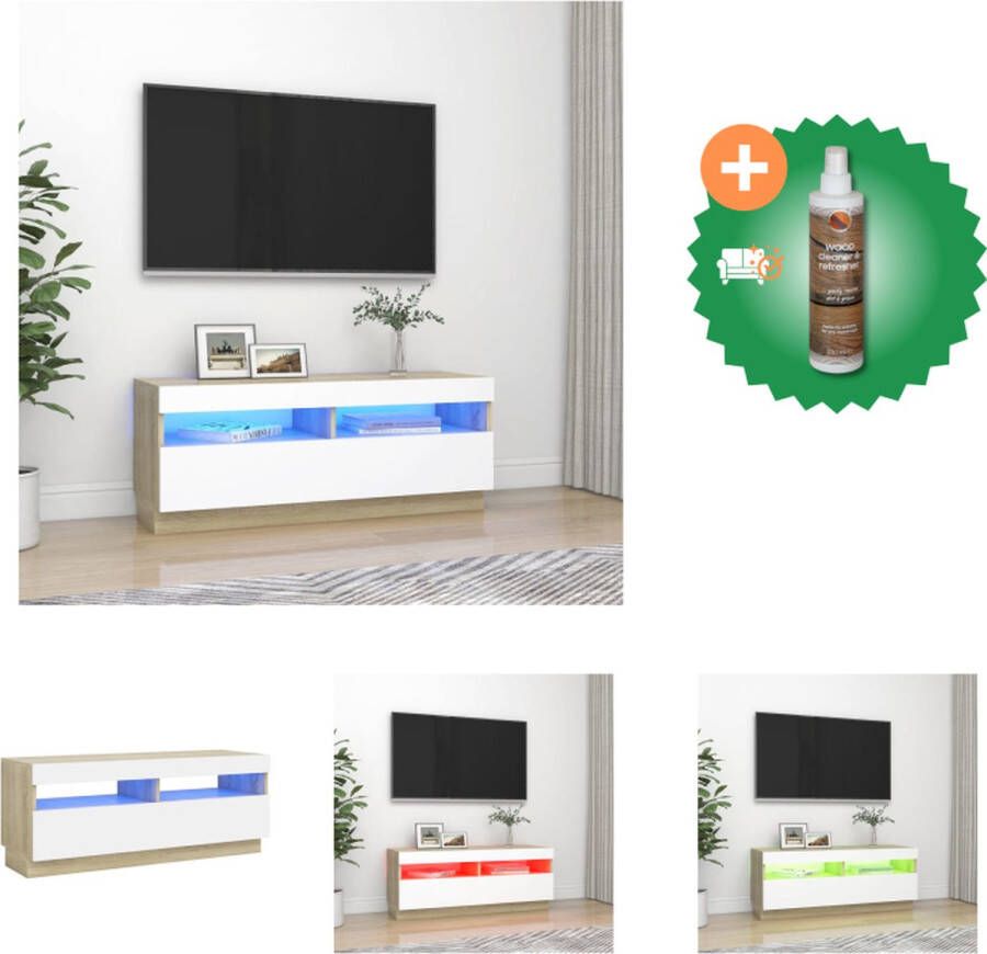 VidaXL Tv-meubel met LED-verlichting 100x35x40 cm wit en sonoma eiken Kast Inclusief Houtreiniger en verfrisser