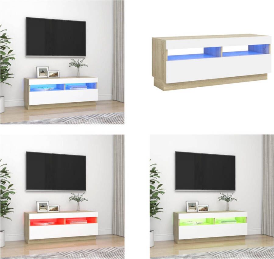 VidaXL Tv-meubel met LED-verlichting 100x35x40 cm wit en sonoma eiken Tv-kast Tv-kasten Televisiekast Televisiekasten