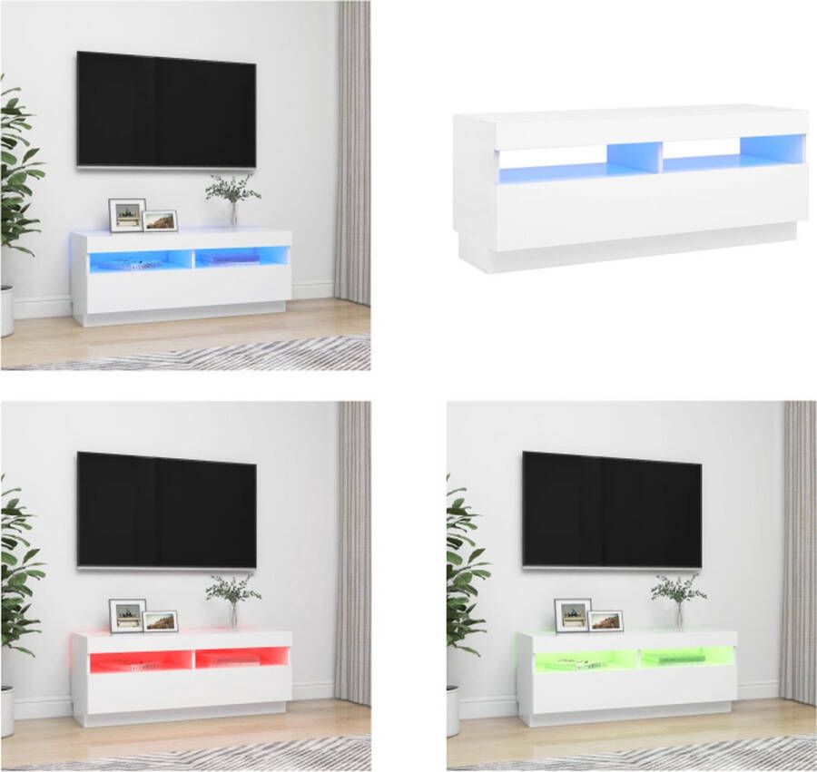 VidaXL Tv-meubel met LED-verlichting 100x35x40 cm wit Tv-kast Tv-kasten Televisiekast Televisiekasten