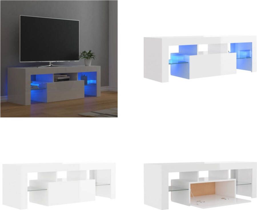 VidaXL Tv-meubel met LED-verlichting 120x35x40 cm hoogglans wit Tv-kast Tv-kasten Televisiekast Televisiekasten - Foto 2