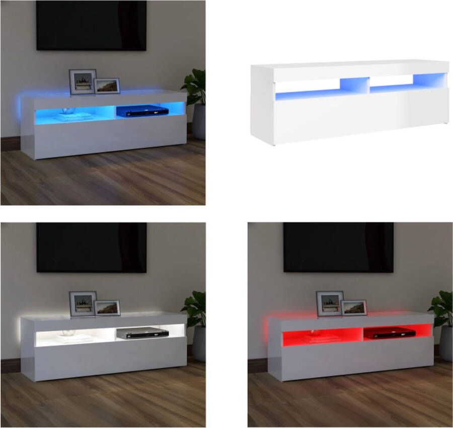 VidaXL Tv-meubel met LED-verlichting 120x35x40 cm hoogglans wit Tv-kast Tv-kasten Televisiekast Televisiekasten - Foto 2