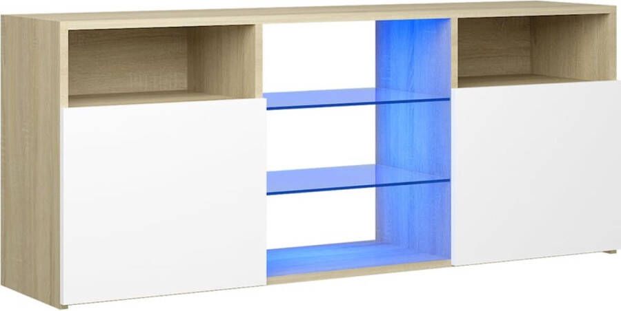 VidaXL -Tv-meubel-met-LED-verlichting-120x35x40cm-wit-sonoma-eikenkleur - Foto 2