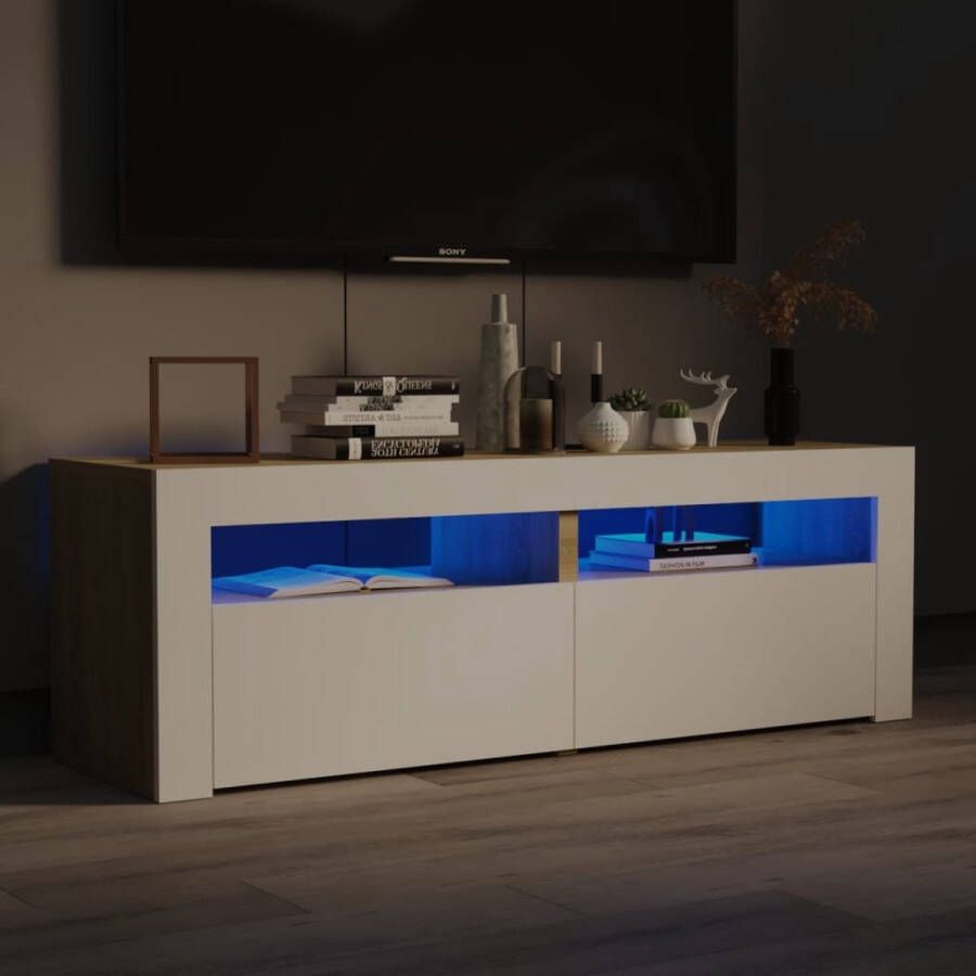 VidaXL -Tv-meubel-met-LED-verlichting-120x35x40cm-wit-sonoma-eikenkleur - Foto 3