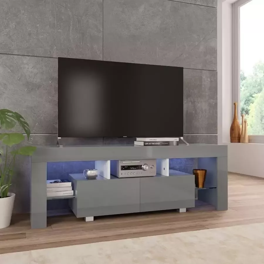 VidaXL Tv-meubel met LED-verlichting 130x35x45 cm hoogglans grijs - Foto 2