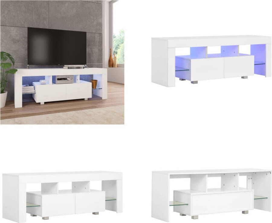 VidaXL Tv-meubel met LED-verlichting 130x35x45 cm hoogglans wit Tv-kast Tv-kasten Kast Kasten