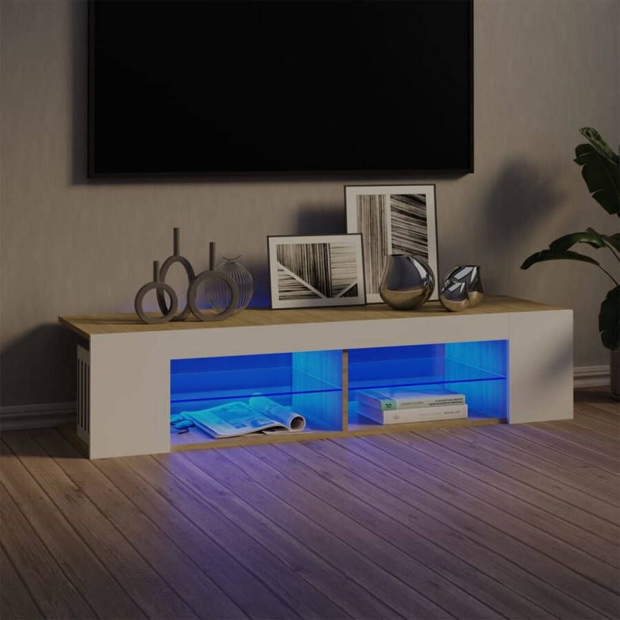 VidaXL -Tv-meubel-met-LED-verlichting-135x39x30cm-wit-sonoma-eikenkleur - Foto 1