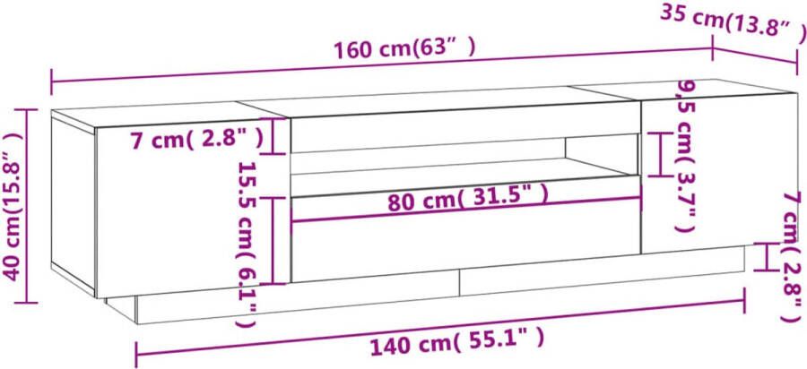 VidaXL -Tv-meubel-met-LED-verlichting-160x35x40-cm-betongrijs - Foto 2