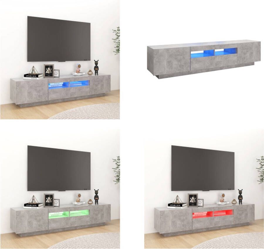 VidaXL Tv-meubel met LED-verlichting 180x35x40 cm betongrijs Tv-kast Tv-kasten Televisiekast Televisiekasten