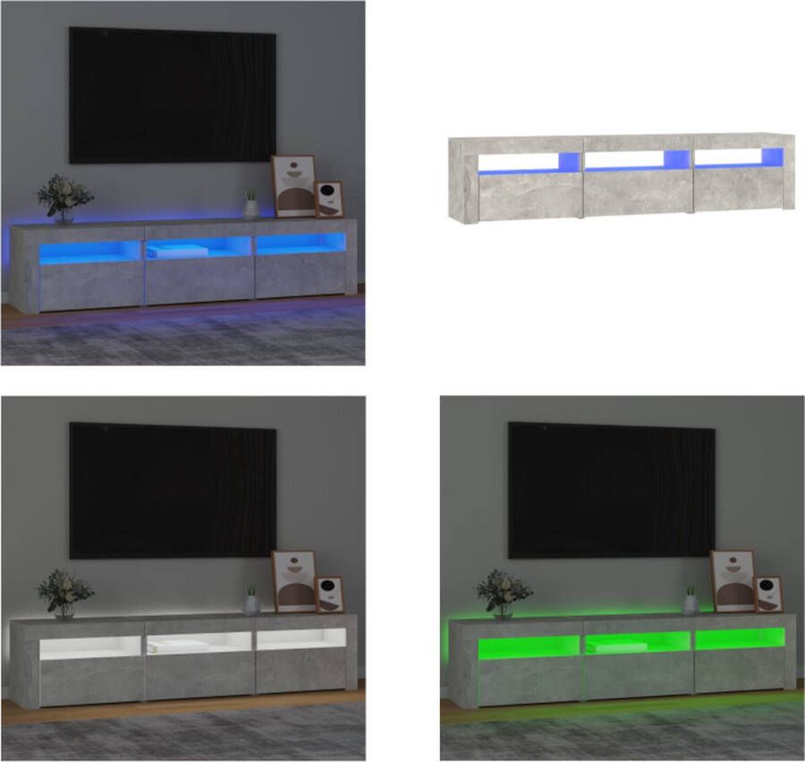 vidaXL Tv-meubel met LED-verlichting 180x35x40 cm betongrijs Tv-kast Tv-kasten Tv-meubel Met LED-verlichting