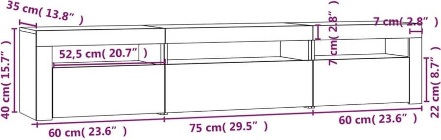 VidaXL -Tv-meubel-met-LED-verlichting-195x35x40-cm-hoogglans-wit - Foto 3