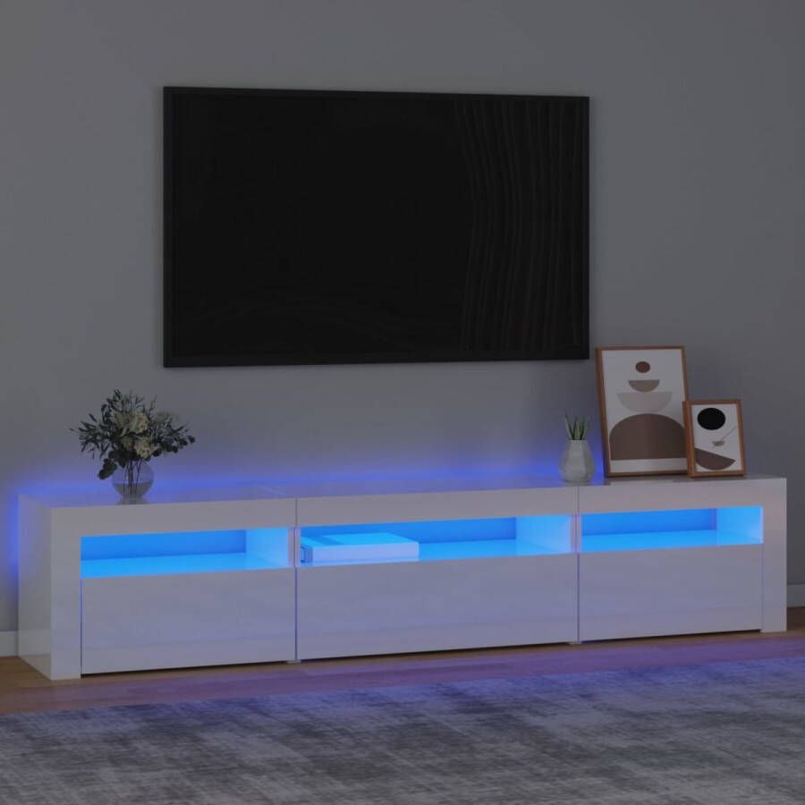 VidaXL -Tv-meubel-met-LED-verlichting-195x35x40-cm-hoogglans-wit - Foto 2