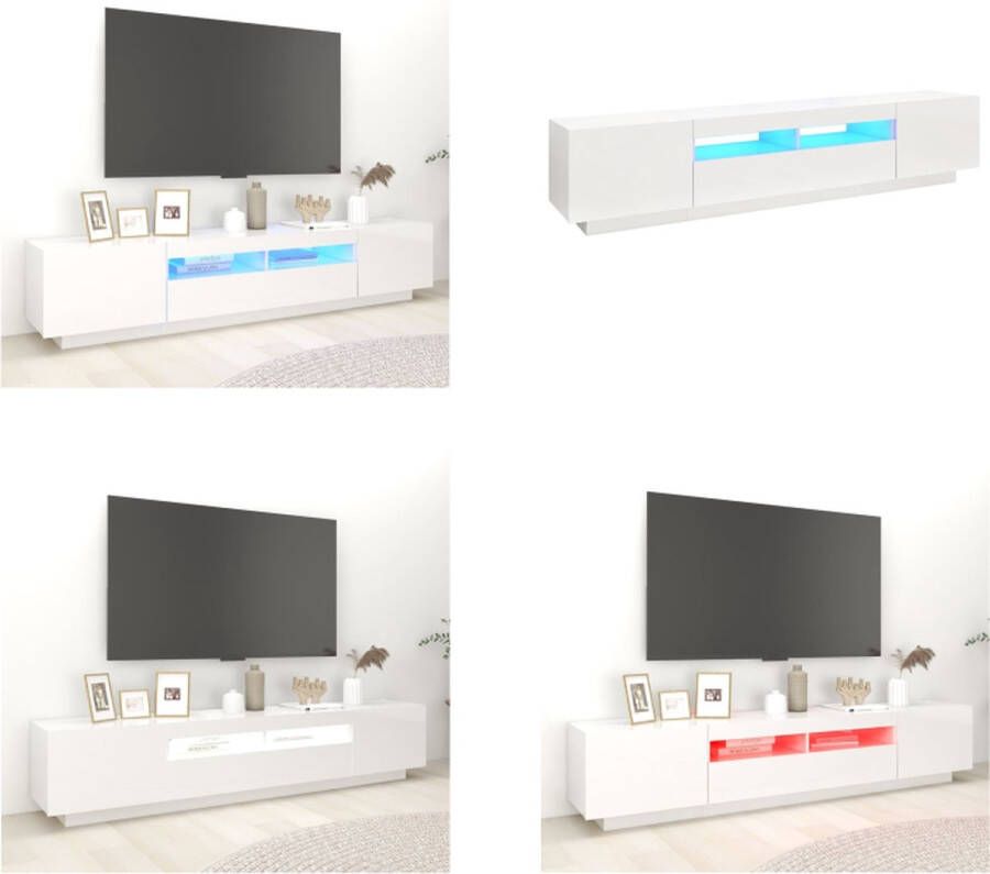 VidaXL Tv-meubel met LED-verlichting 200x35x40 cm hoogglans wit Tv-kast Tv-kasten Televisiekast Televisiekasten