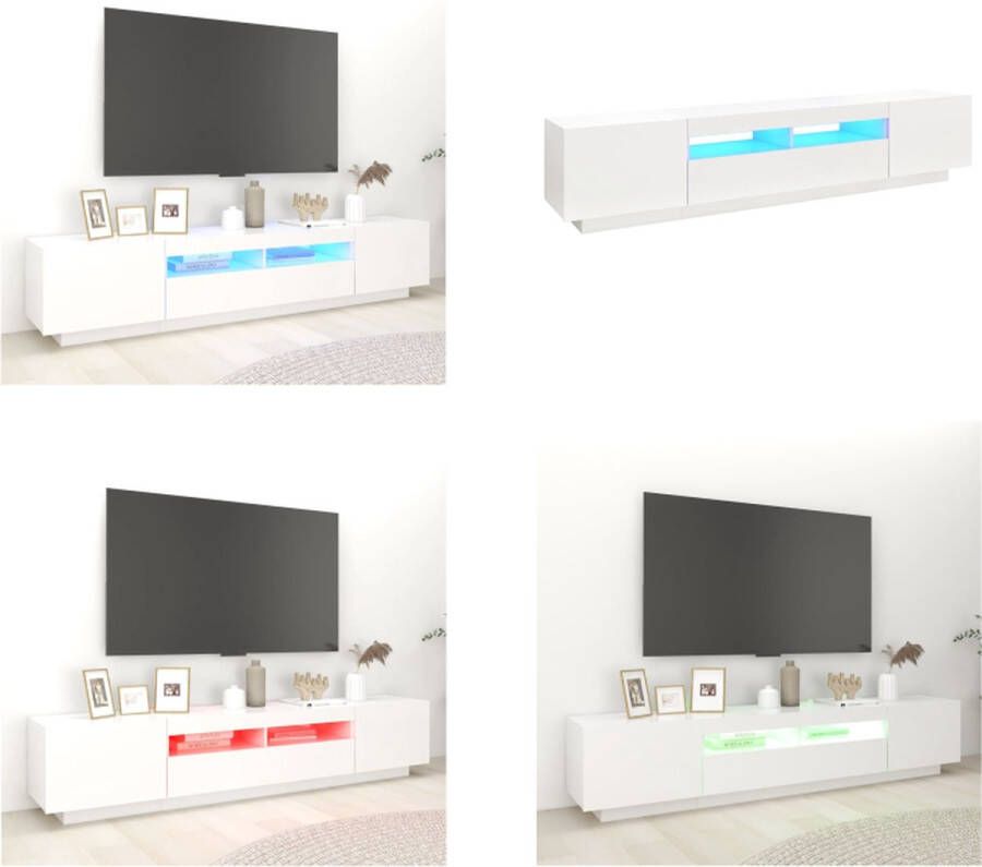 VidaXL Tv-meubel met LED-verlichting 200x35x40 cm wit Tv-kast Tv-kasten Televisiekast Televisiekasten