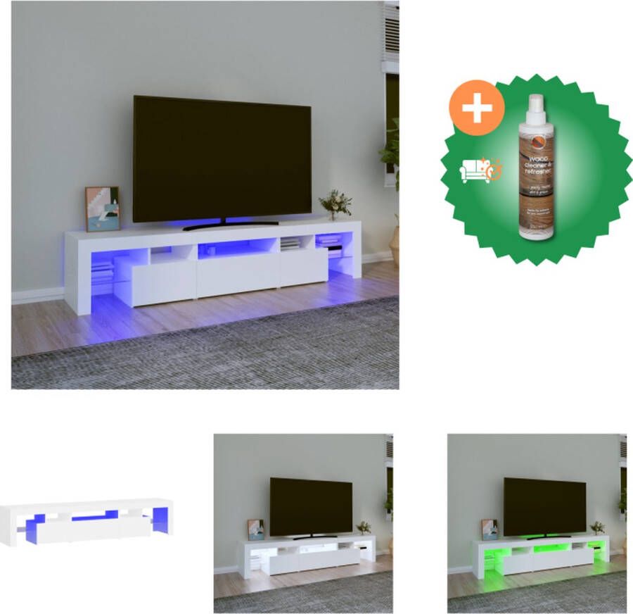 VidaXL Tv-meubel met LED-verlichting 200x36-5x40 cm wit Kast Inclusief Houtreiniger en verfrisser