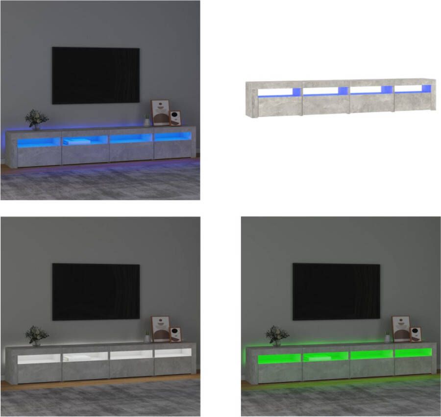 vidaXL Tv-meubel met LED-verlichting 240x35x40 cm betongrijs Tv-kast Tv-kasten Tv-meubel Met LED-verlichting