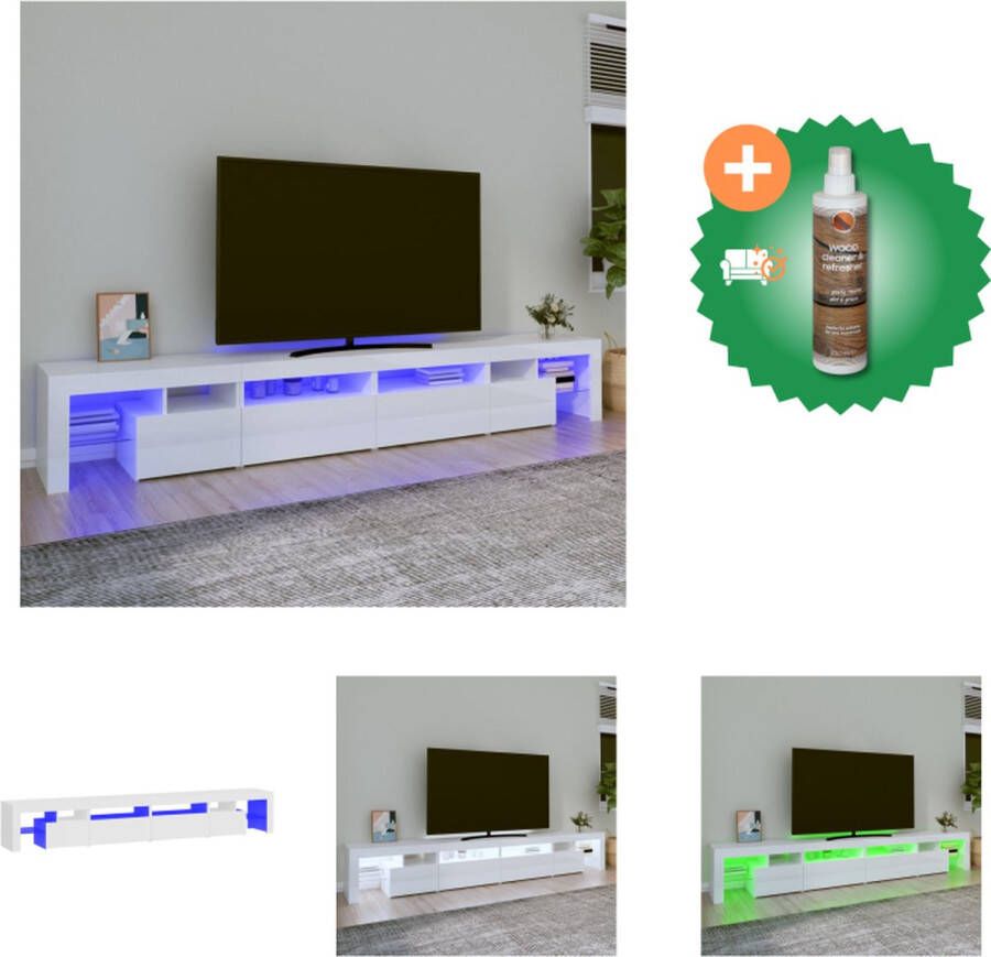 VidaXL TV-meubel LED-verlichting Hoogglans wit 260 x 36.5 x 40 cm Materiaal- Bewerkt hout Kast Inclusief Houtreiniger en verfrisser