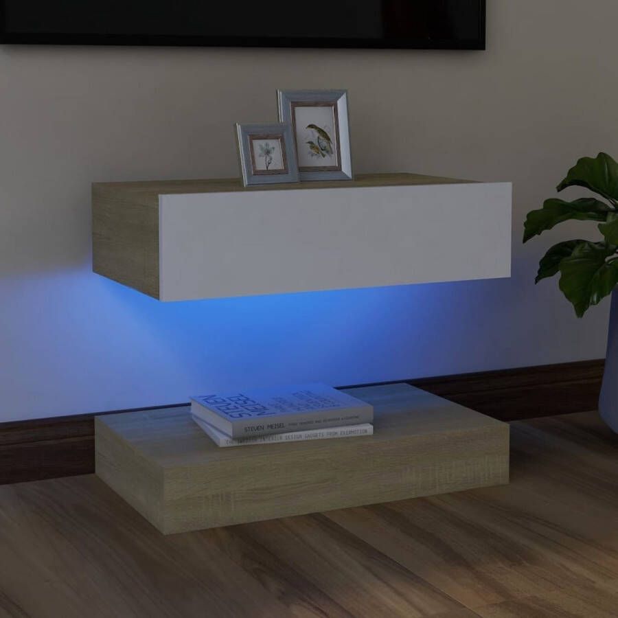 VidaXL -Tv-meubel-met-LED-verlichting-60x35-cm-wit-sonoma-eikenkleurig