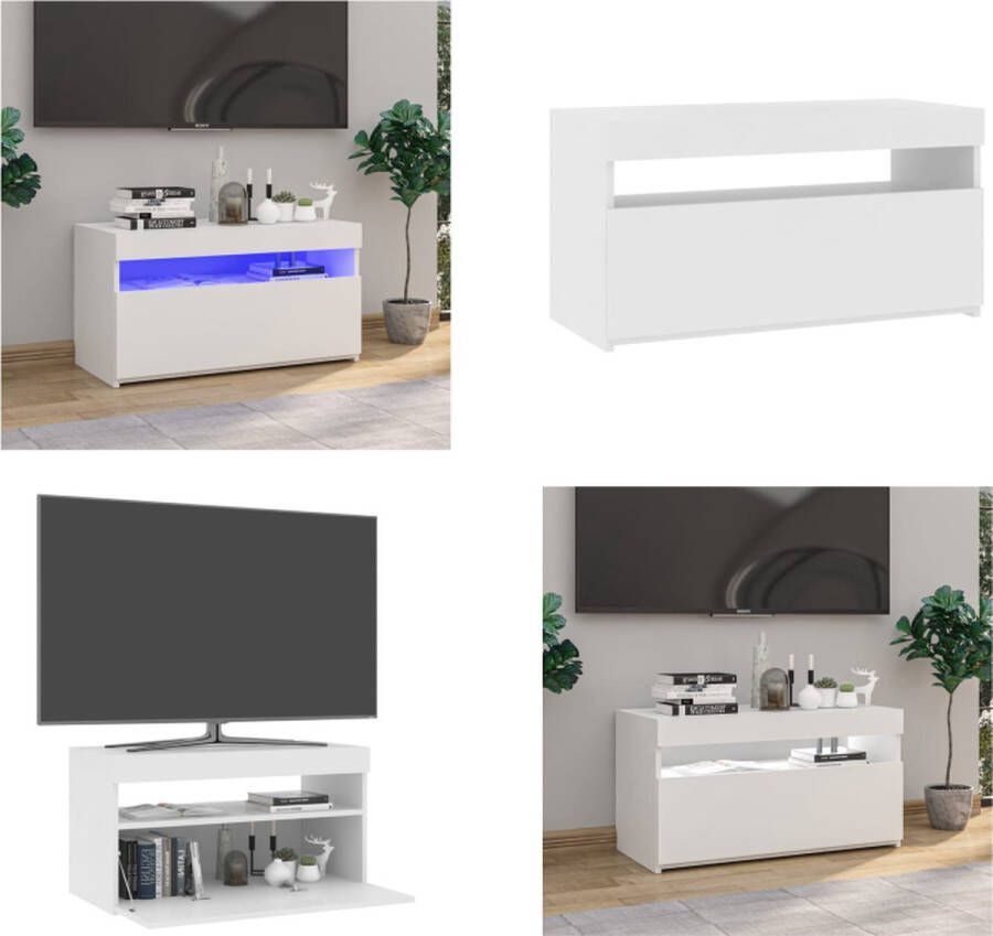 VidaXL Tv-meubel met LED-verlichting 75x35x40 cm hoogglans wit Tv-kast Tv-kasten Tv-meubel Met LED-verlichting