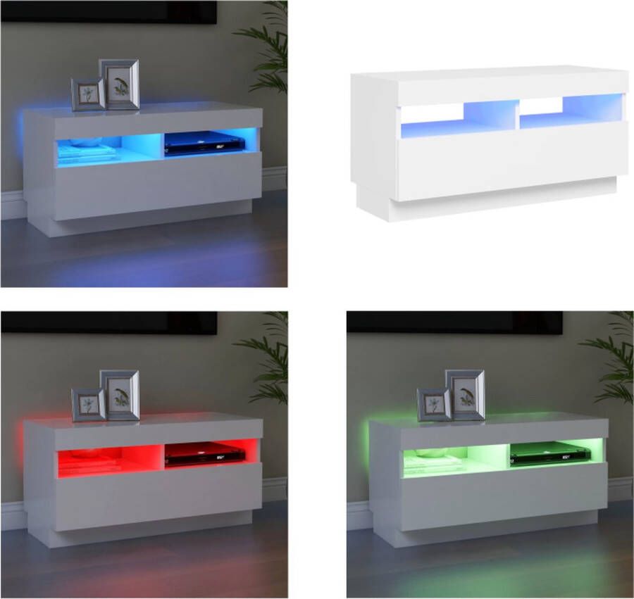 VidaXL Tv-meubel met LED-verlichting 80x35x40 cm wit Tv-kast Tv-kasten Televisiekast Televisiekasten