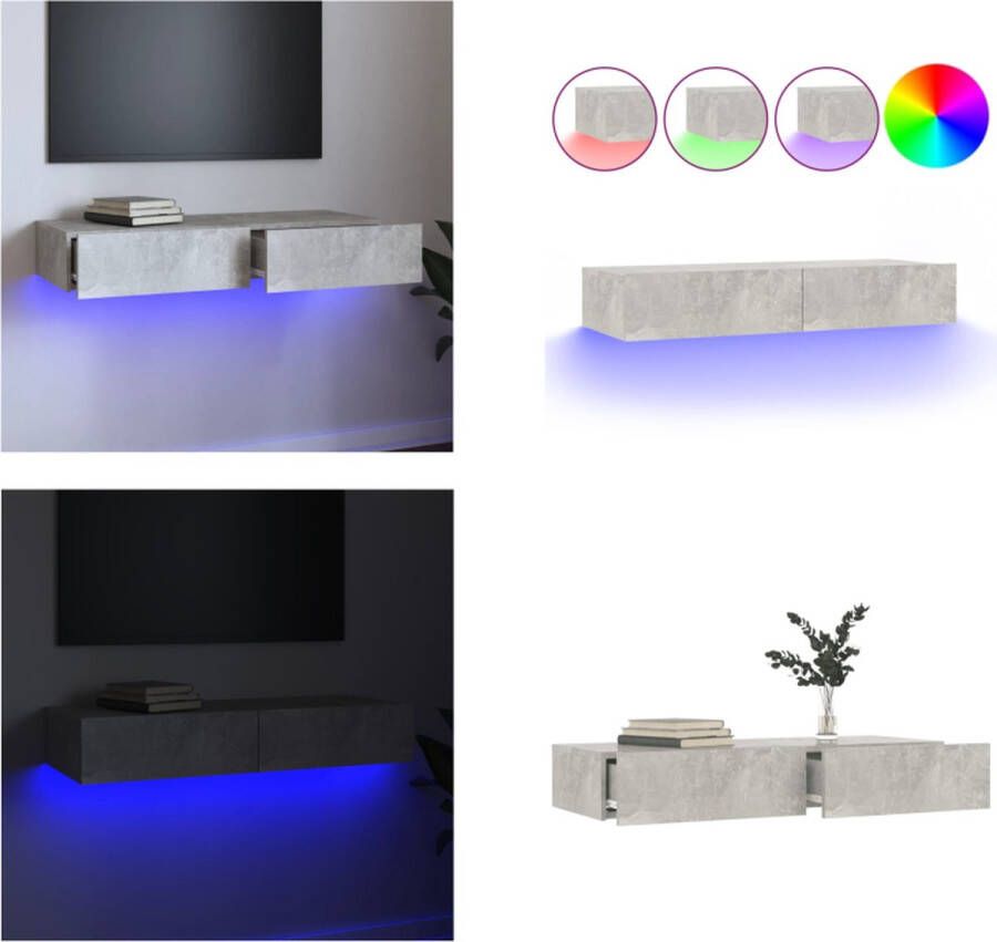 VidaXL Tv-meubel met LED-verlichting 90x35x15-5 cm betongrijs Tv-kast Tv-kasten Tv-meubel Hifi-meubel