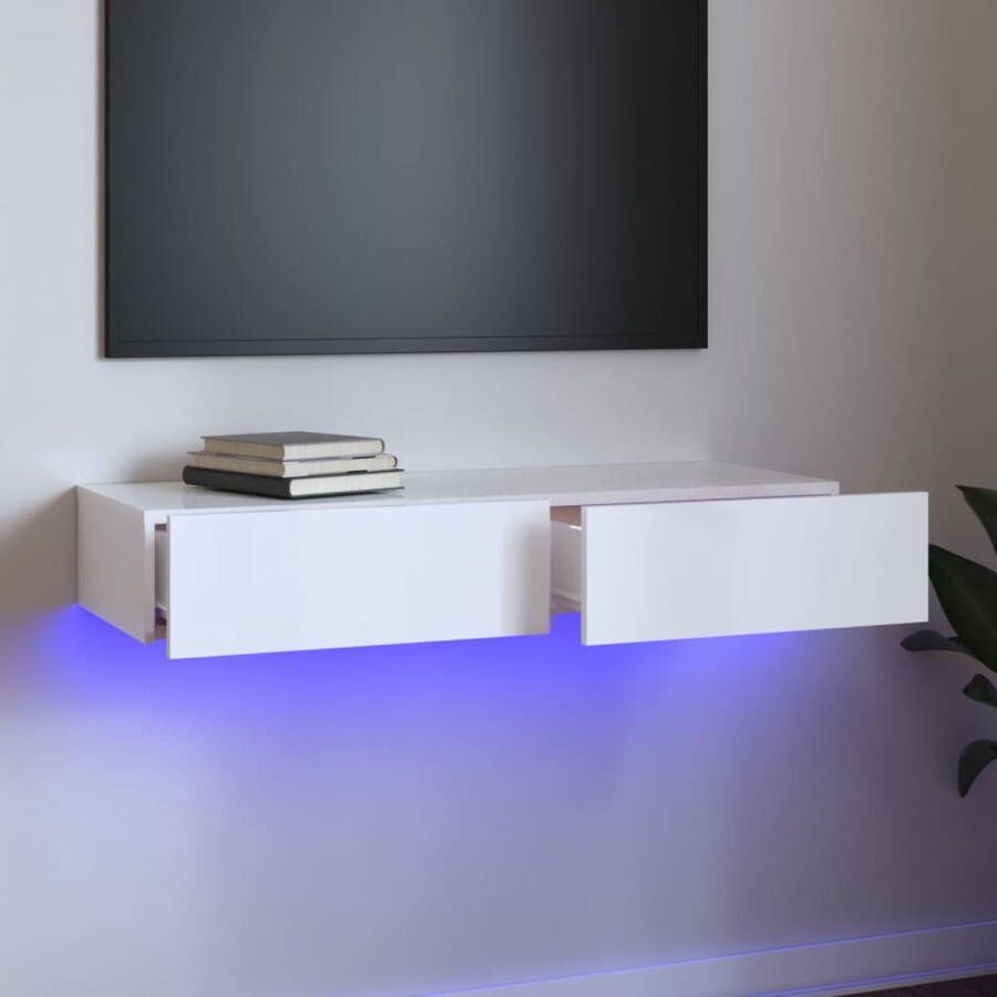 VidaXL -Tv-meubel-met-LED-verlichting-90x35x15 5-cm-hoogglans-wit