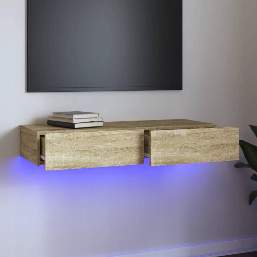 VidaXL -Tv-meubel-met-LED-verlichting-90x35x15 5-cm-sonoma-eikenkleurig - Foto 1