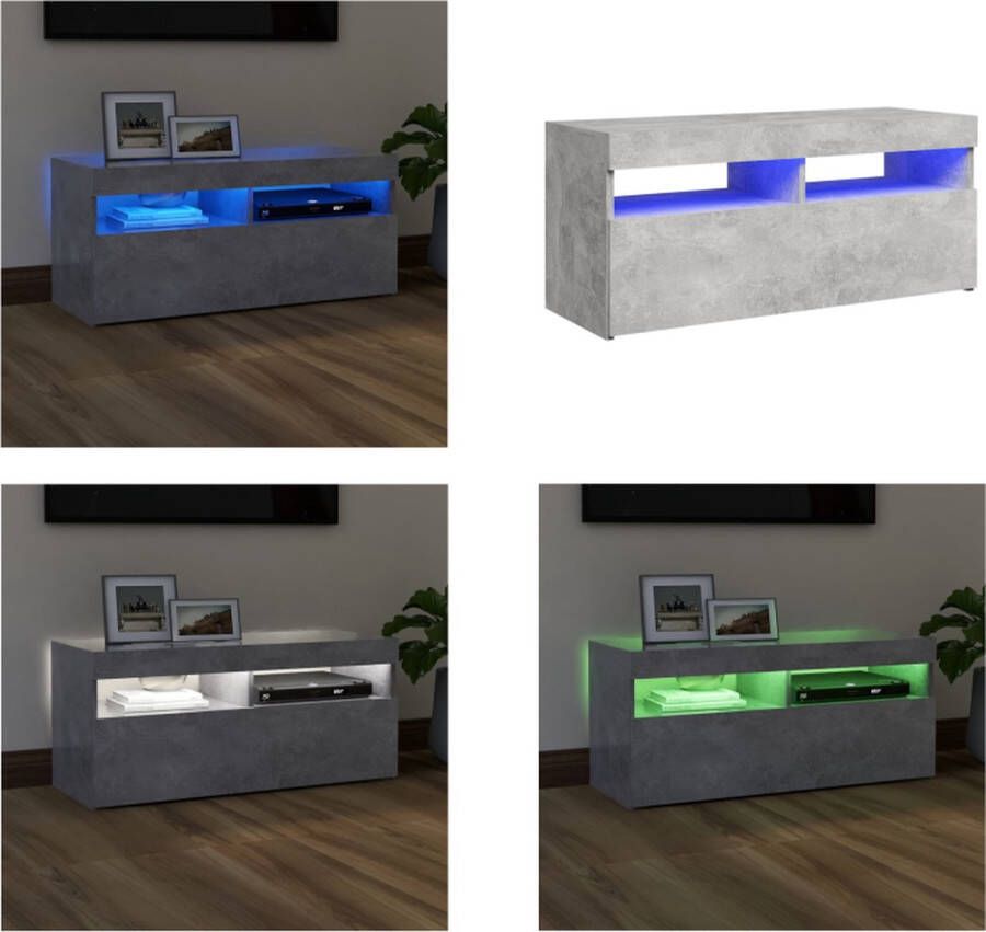 VidaXL Tv-meubel met LED-verlichting 90x35x40 cm betongrijs Tv-kast Tv-kasten Televisiekast Televisiekasten - Foto 2