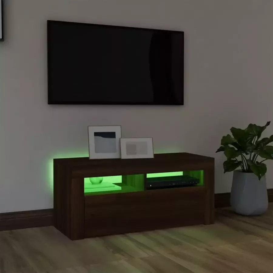 VidaXL -Tv-meubel-met-LED-verlichting-90x35x40-cm-bruineikenkleurig