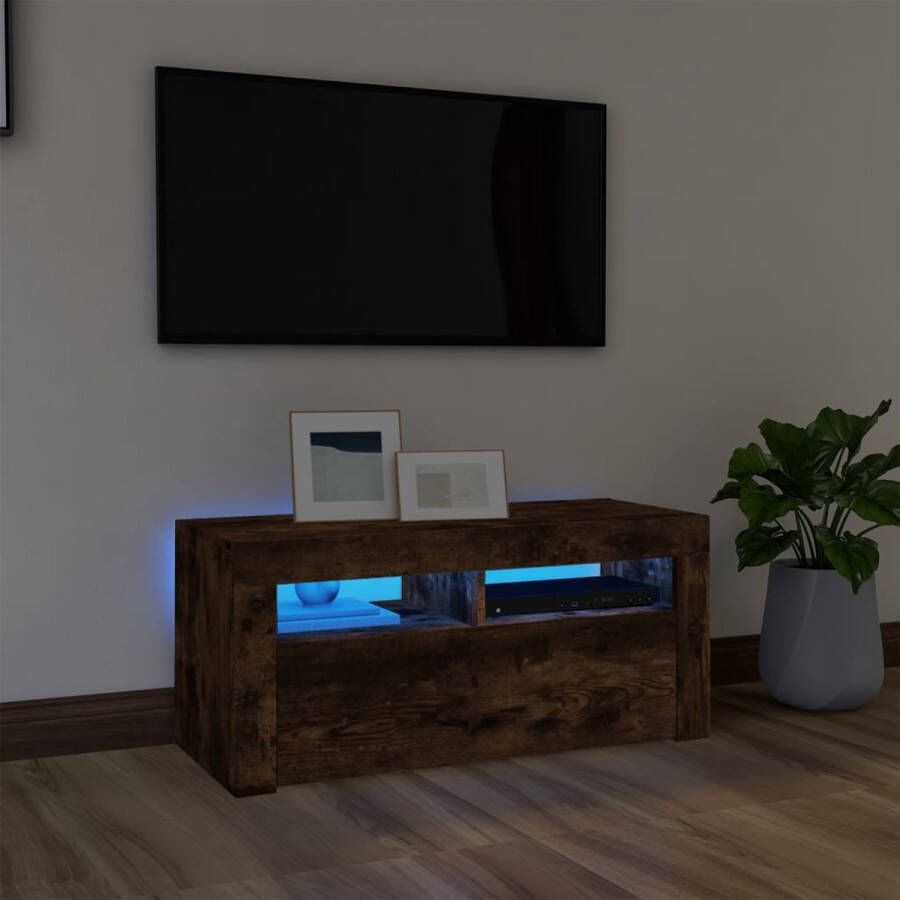 VidaXL -Tv-meubel-met-LED-verlichting-90x35x40-cm-gerookt-eikenkleurig