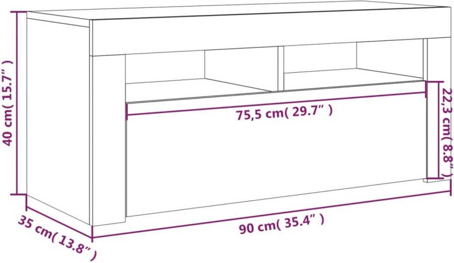 VidaXL -Tv-meubel-met-LED-verlichting-90x35x40-cm-gerookt-eikenkleurig - Foto 2