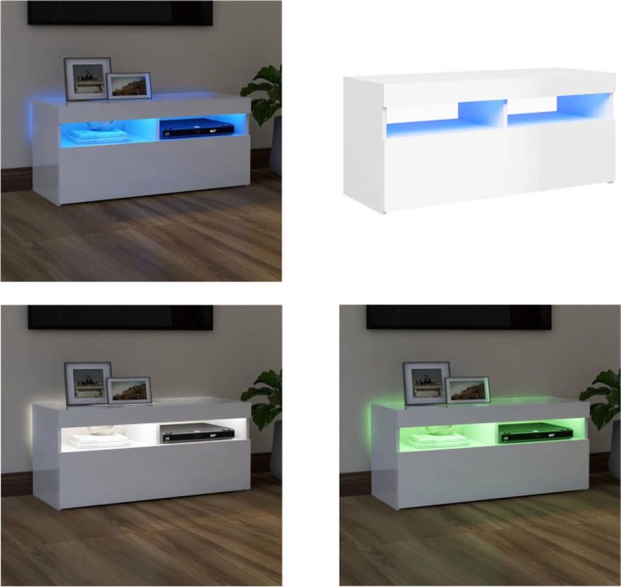 vidaXL Tv-meubel met LED-verlichting 90x35x40 cm hoogglans wit Tv-kast Tv-kasten Televisiekast Televisiekasten