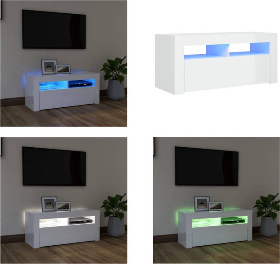 vidaXL Tv-meubel met LED-verlichting 90x35x40 cm hoogglans wit Tv-kast Tv-kasten Televisiekast Televisiekasten