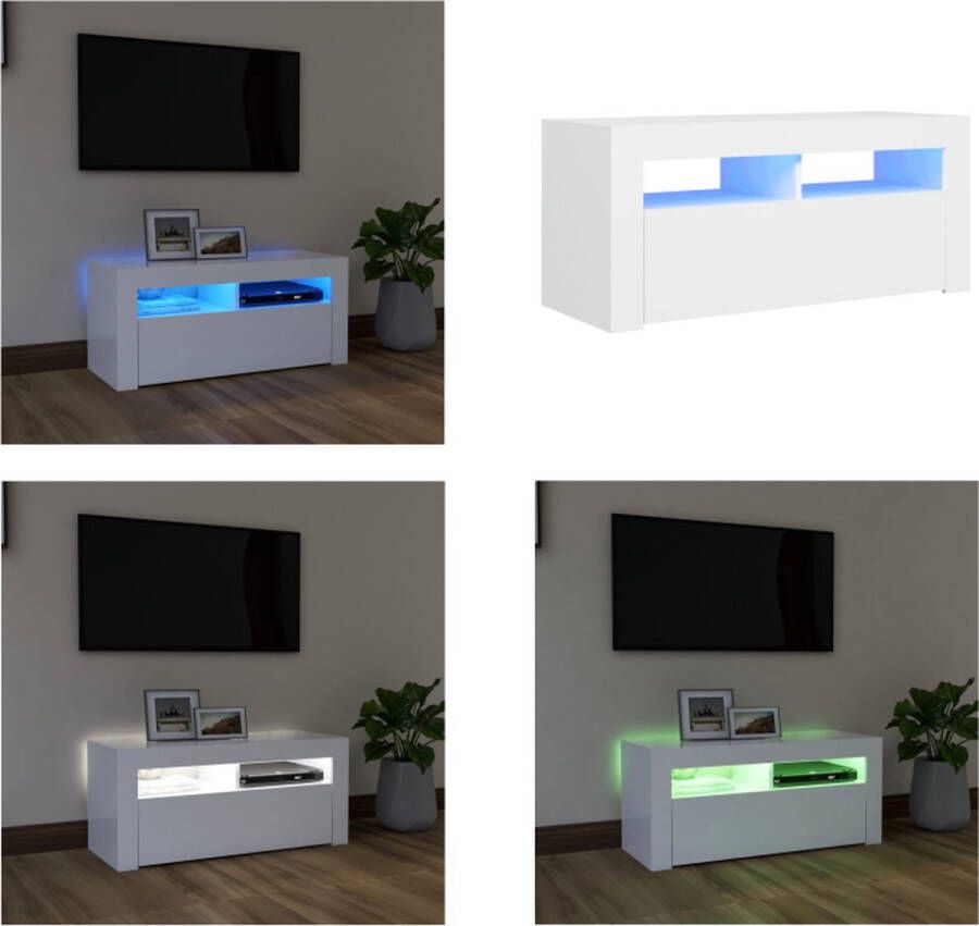 vidaXL Tv-meubel met LED-verlichting 90x35x40 cm wit Tv-kast Tv-kasten Televisiekast Televisiekasten