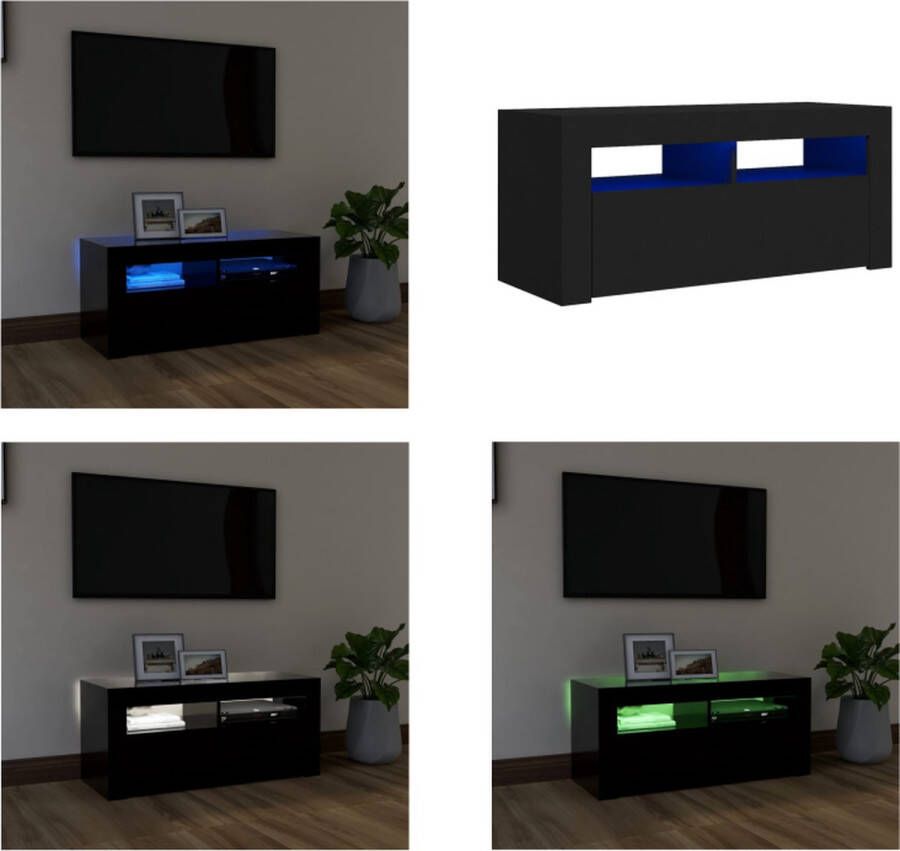 VidaXL Tv-meubel met LED-verlichting 90x35x40 cm zwart Tv-kast Tv-kasten Televisiekast Televisiekasten - Foto 2