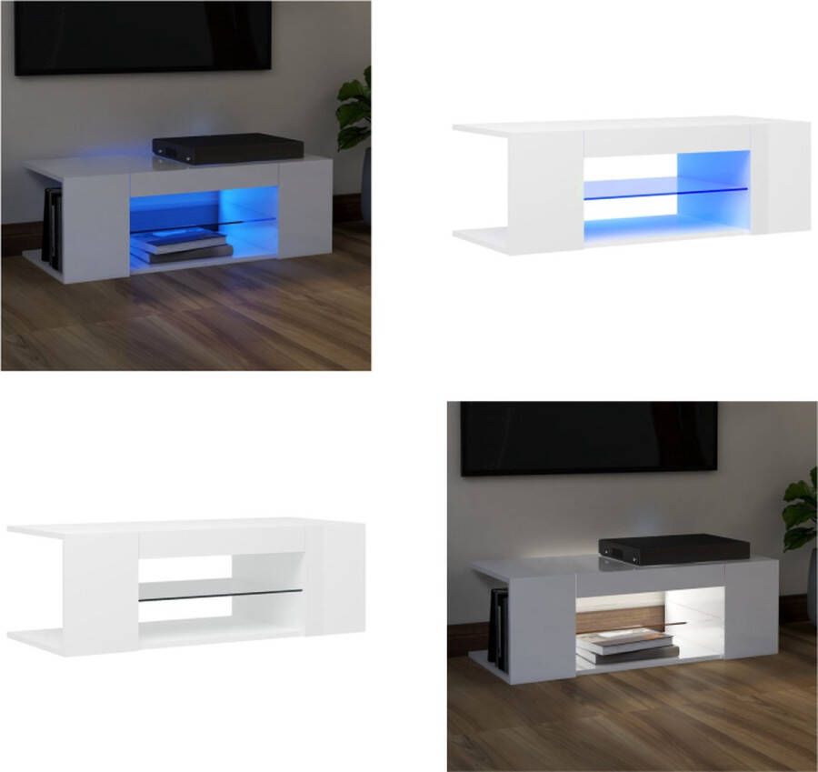 vidaXL Tv-meubel met LED-verlichting 90x39x30 cm hoogglans wit Tv-kast Tv-kasten Televisiekast Televisiekasten