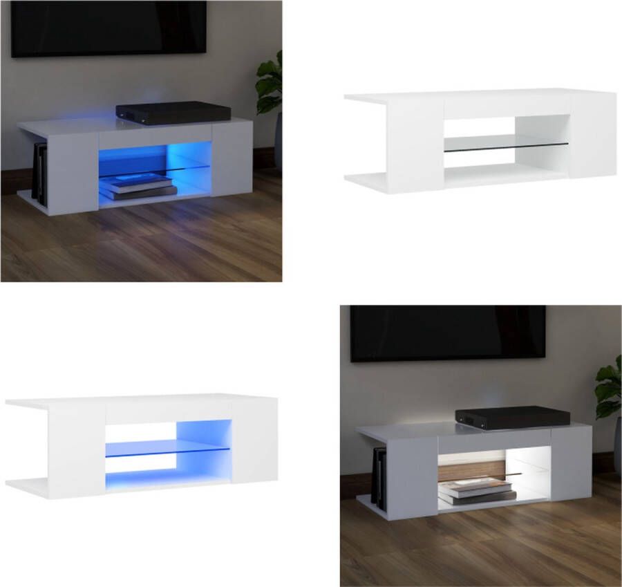 VidaXL Tv-meubel met LED-verlichting 90x39x30 cm wit Tv-kast Tv-kasten Televisiekast Televisiekasten