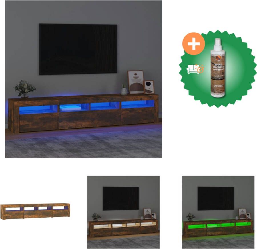 vidaXL TV-meubel met LED-verlichting Gerookt eiken 210x35x40 cm Kast Inclusief Houtreiniger en verfrisser